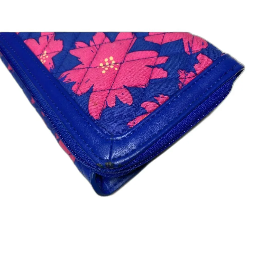 Vera Bradley Art Poppies Wristlet Clutch Pink Blue Floral Small Bag (Flawed)